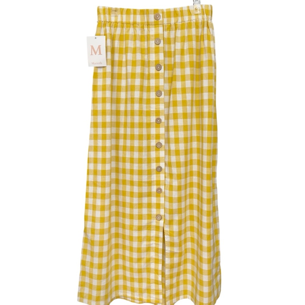 Mossimo Supply Co. Yellow and White Gingham Button-Front Midi Skirt